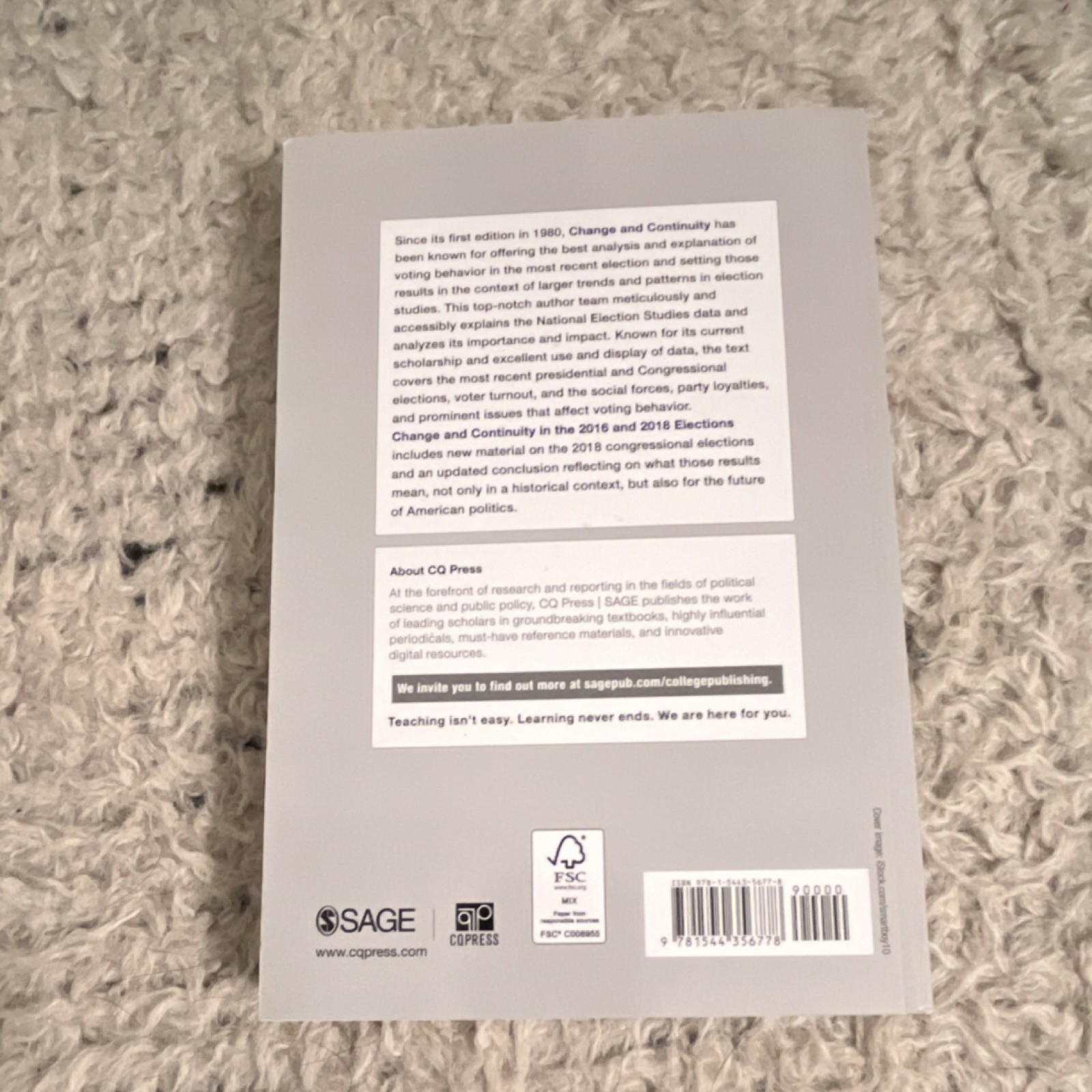 Change and Continuity in the 2016 and 2018 Elections Paperback CQ Press 2019