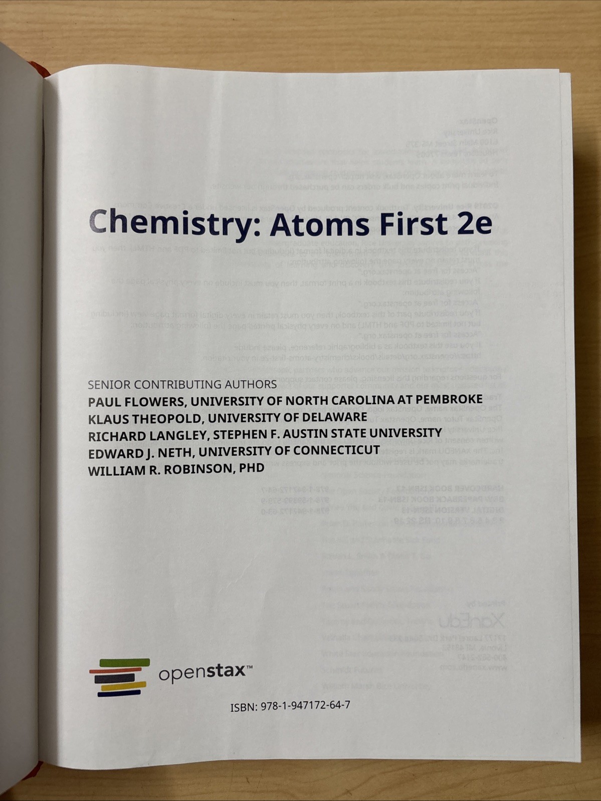 OpenStax UCONN Chemistry Atoms First 2e Hardcover Color Version 2nd Edition VG
