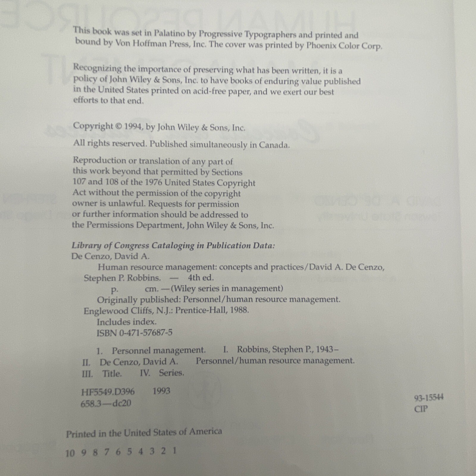 Human Resource Management Concepts And Practices Fourth Edition 1994