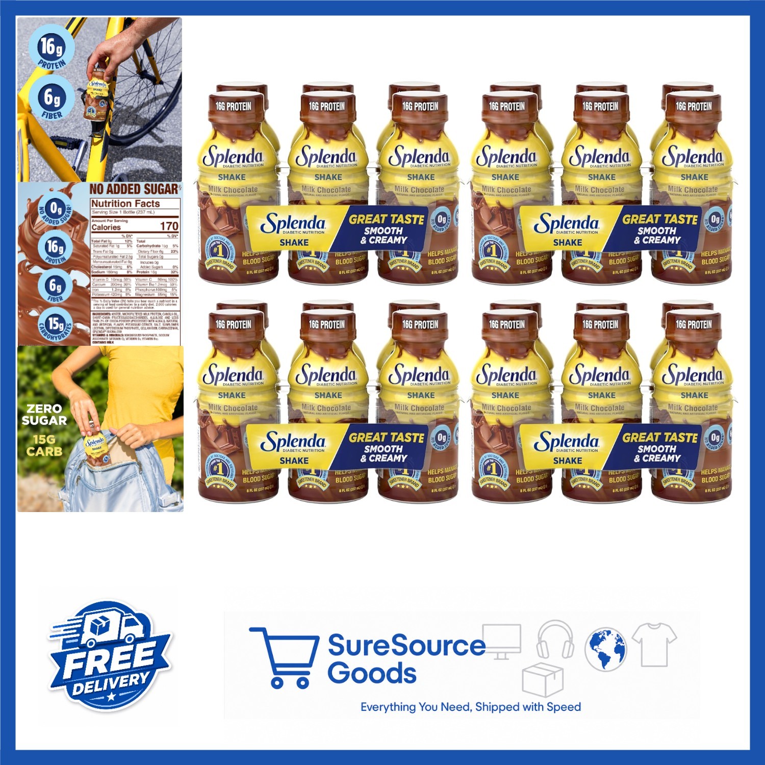 Milk Chocolate Diabetes Nutrition Shakes 8 Fl Oz Liquid Meal Replacement 24 Pack