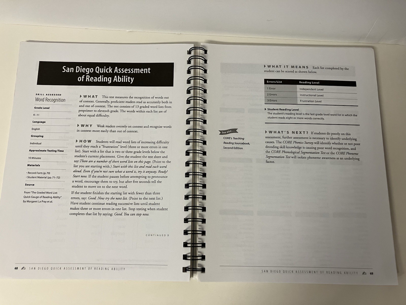 Assessing Reading Multiple Measures 2nd Edition 2007 Spiral Paperback VERY GOOD