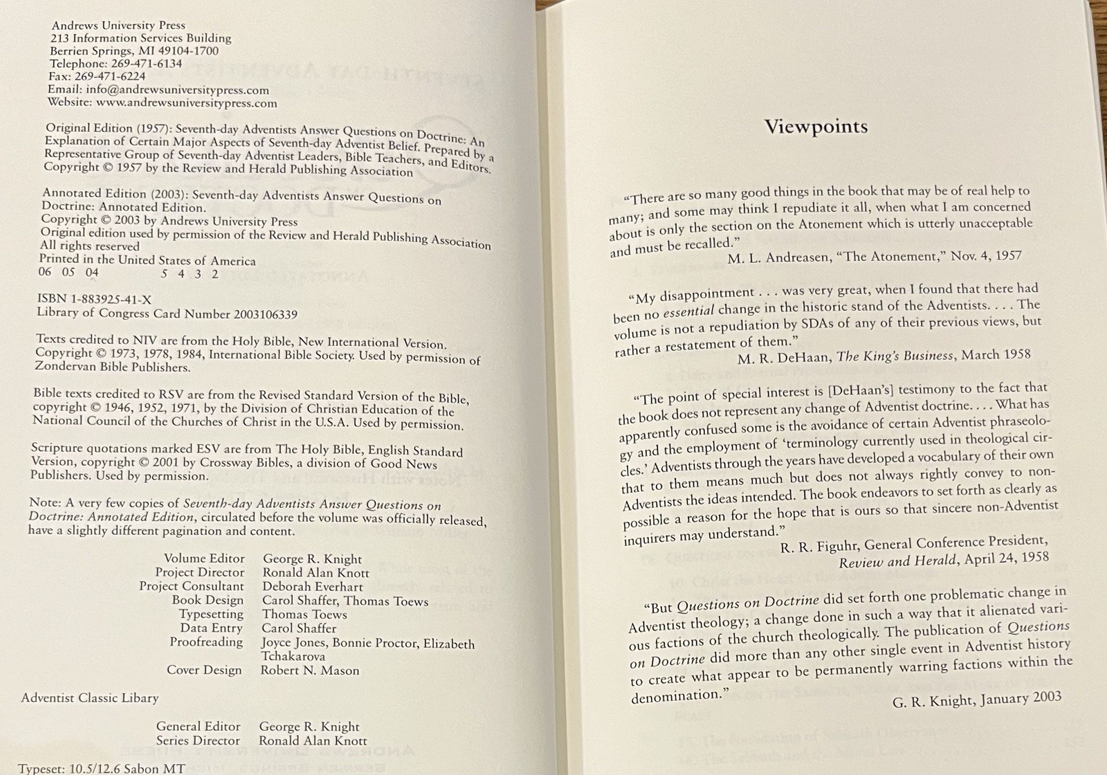 Adventist Classic Library: Questions on Doctrine Annotated Rare Nice binding