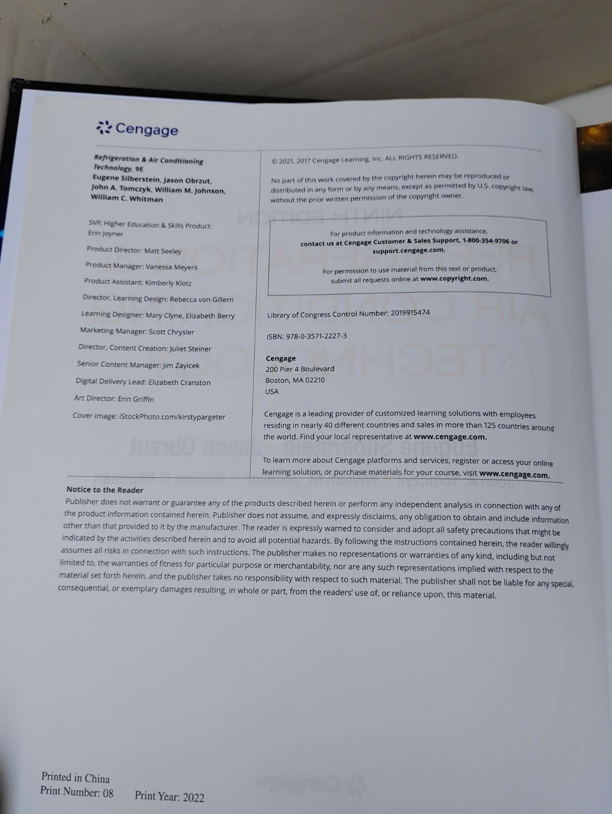 Cengage Refrigeration & Air Conditioning Technology Ninth Edition Hardcover Book