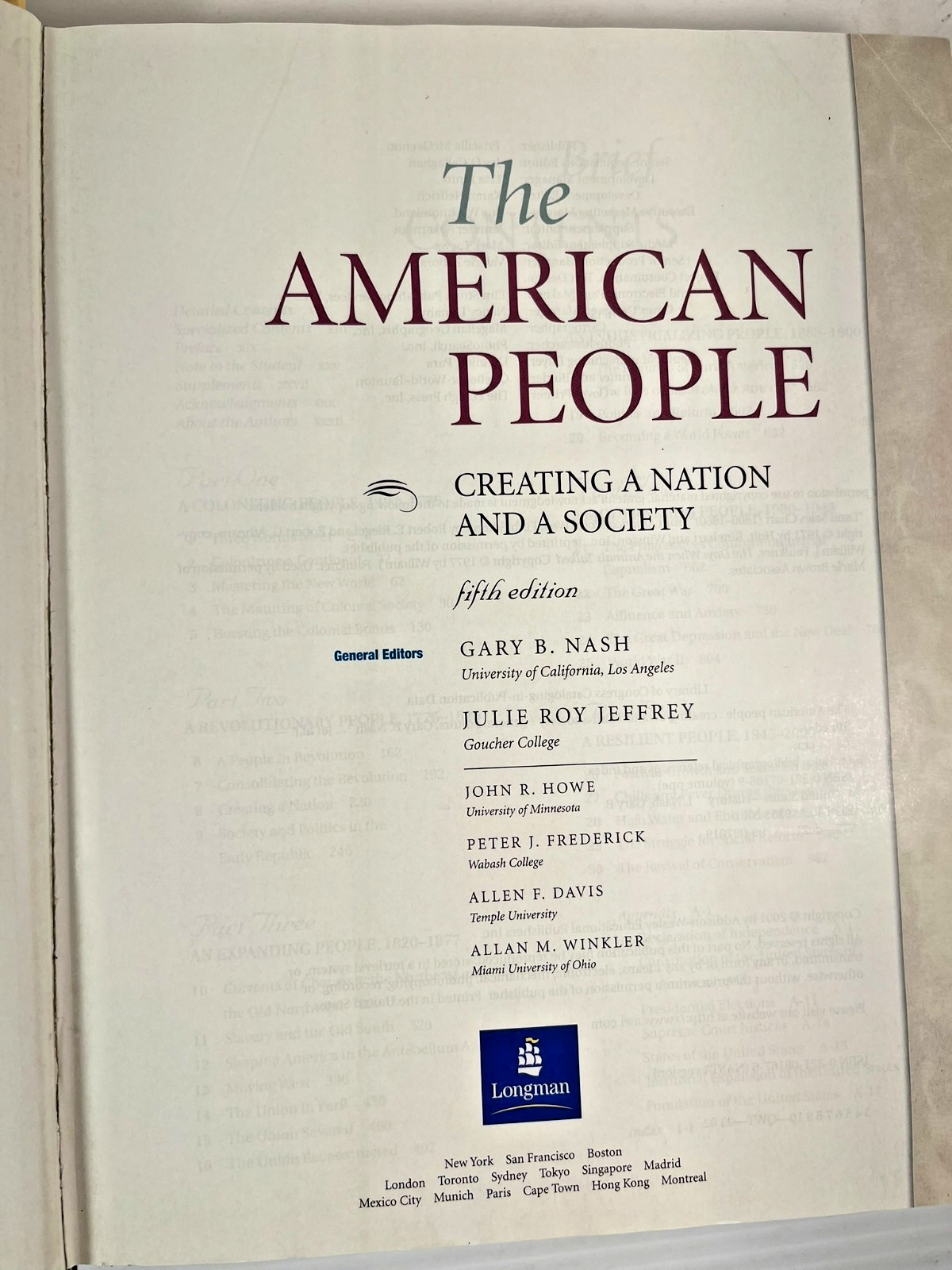 The American People: Creating a Nation and a Society 5th Edtion 2001 0321081676