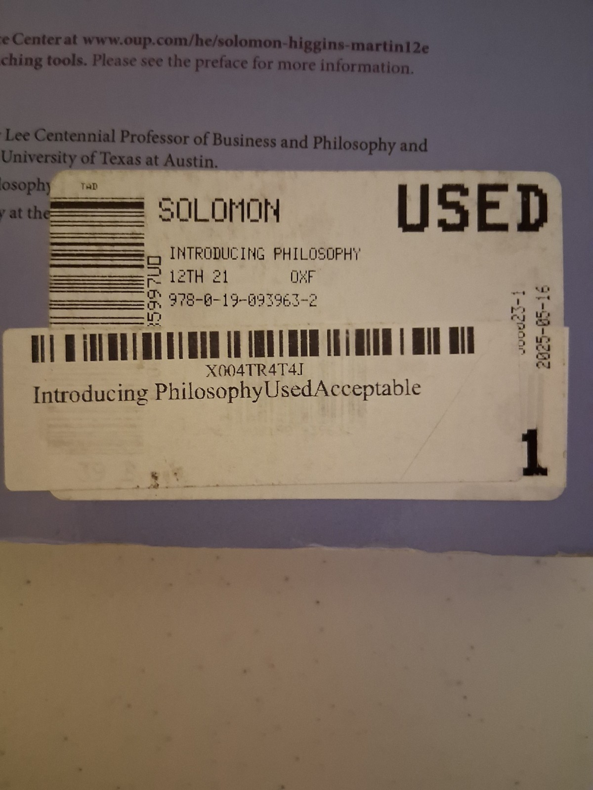 Introducing Philosophy 12th Edition Solomon Higgins Martin Oxford Textbook
