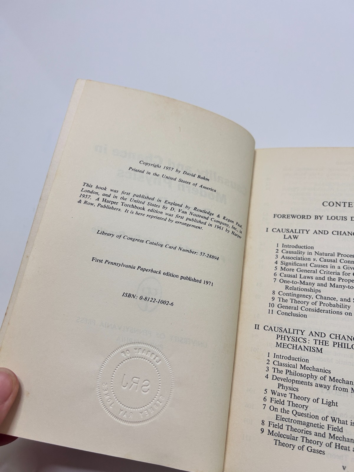 Causality and Chance in Modern Physics by David Bohm Paperback 1971