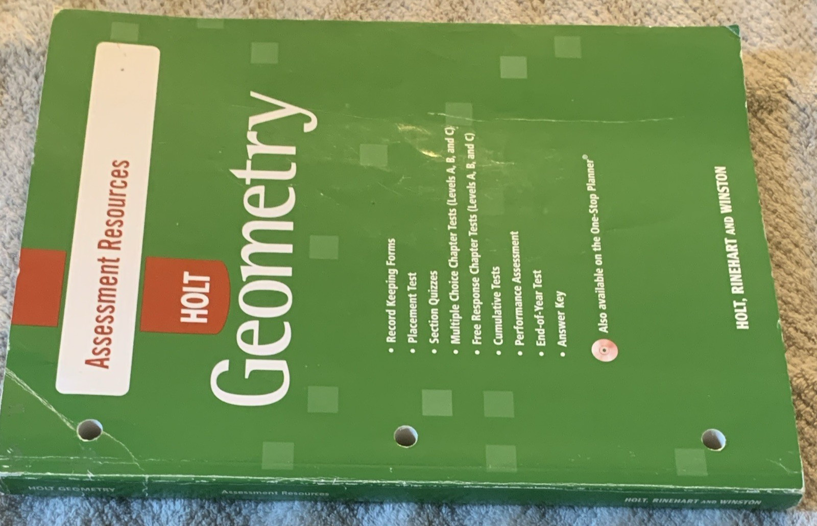 Holt Geometry Assessment Resources Answer Key Workbook Paperback 2000 High Sch