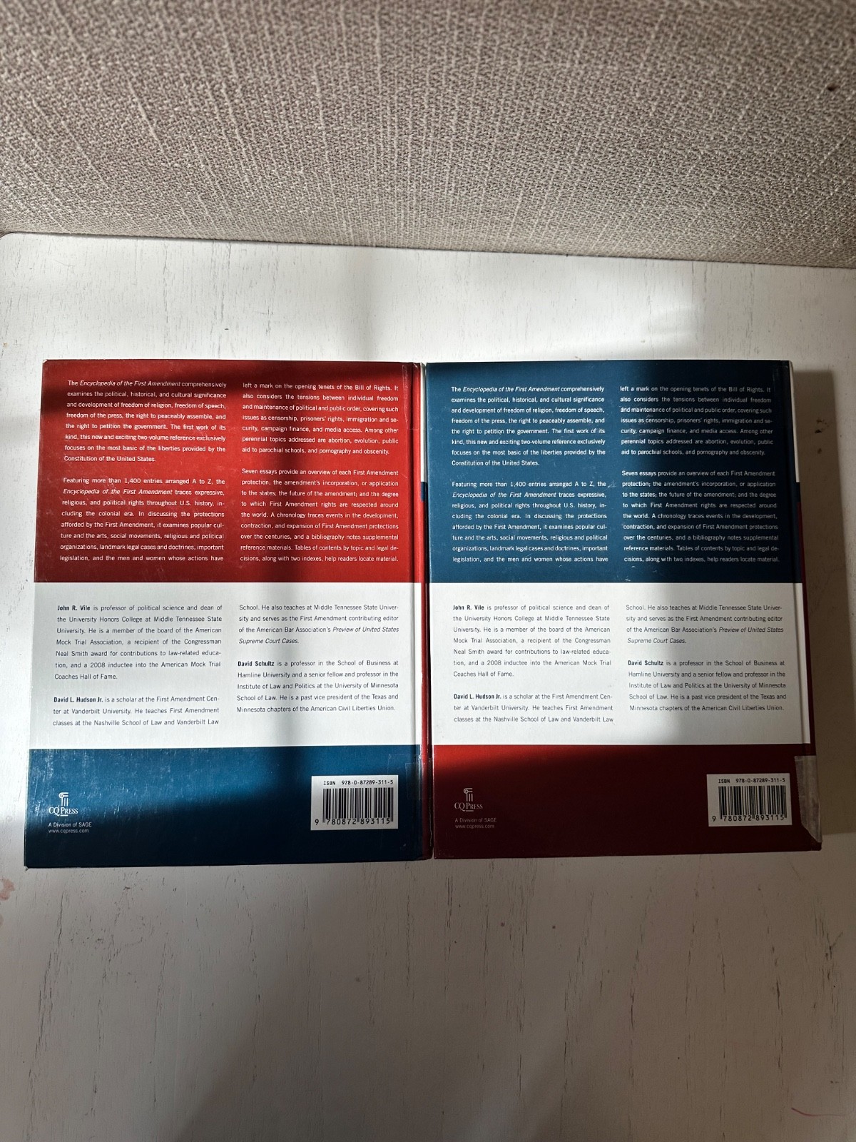 Encyclopedia of the First Amendment Two volumes, 2009 Hardcover by Vile Schultz