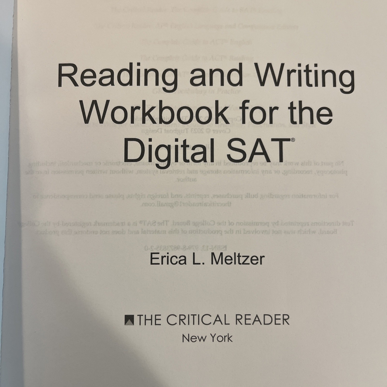 Reading & Writing Test Book: Digital SAT Meltzer, Erica Include Practice Tests