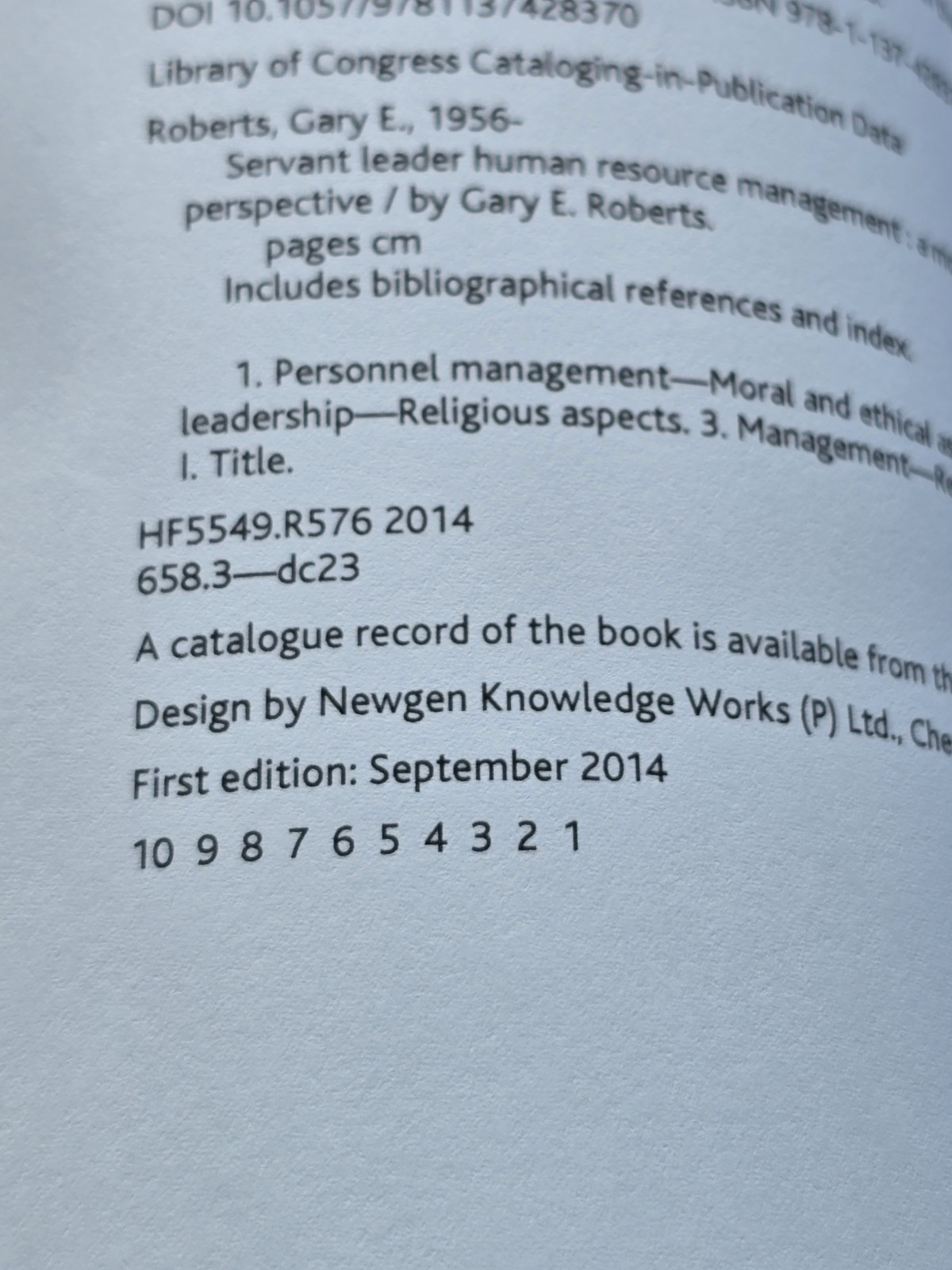 Servant Leader Human Resource Management Gary Roberts 2014 Hardcover Palgrave