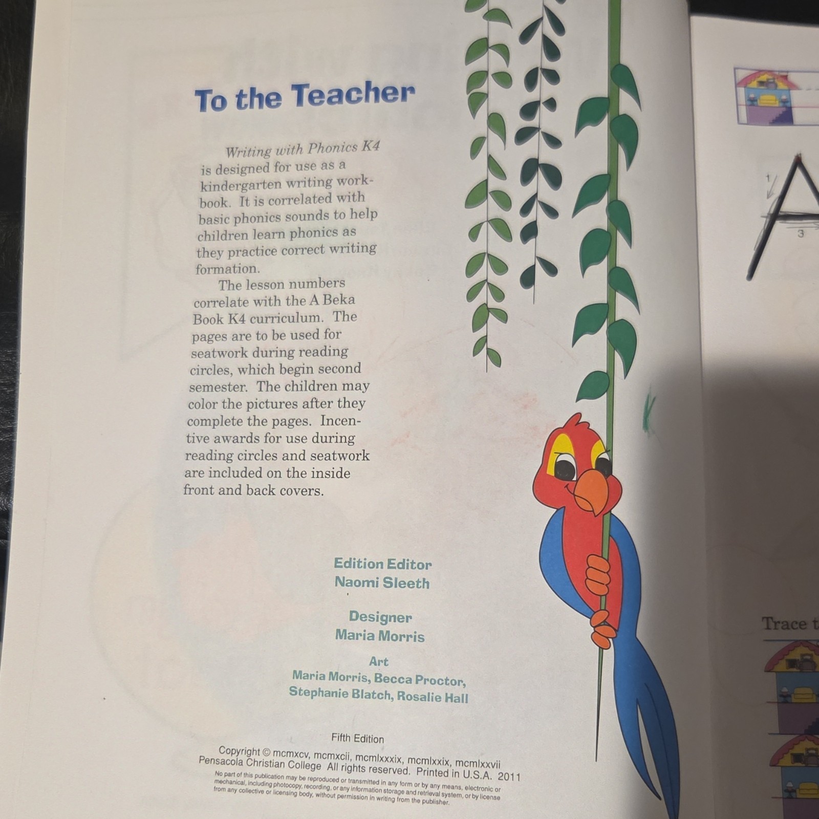A Beka Book Manuscript Writing with Phonics K4 Kindergarten Illustrated