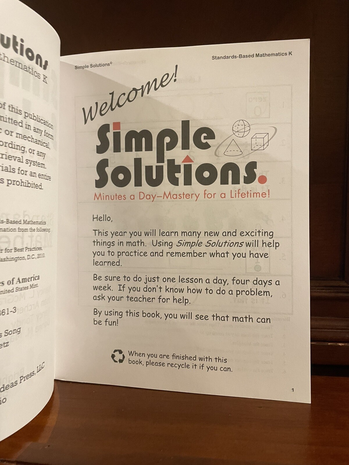 Simple Solutions Mathematics Grade K Workbook Kindergarten Math Homeschool NEW
