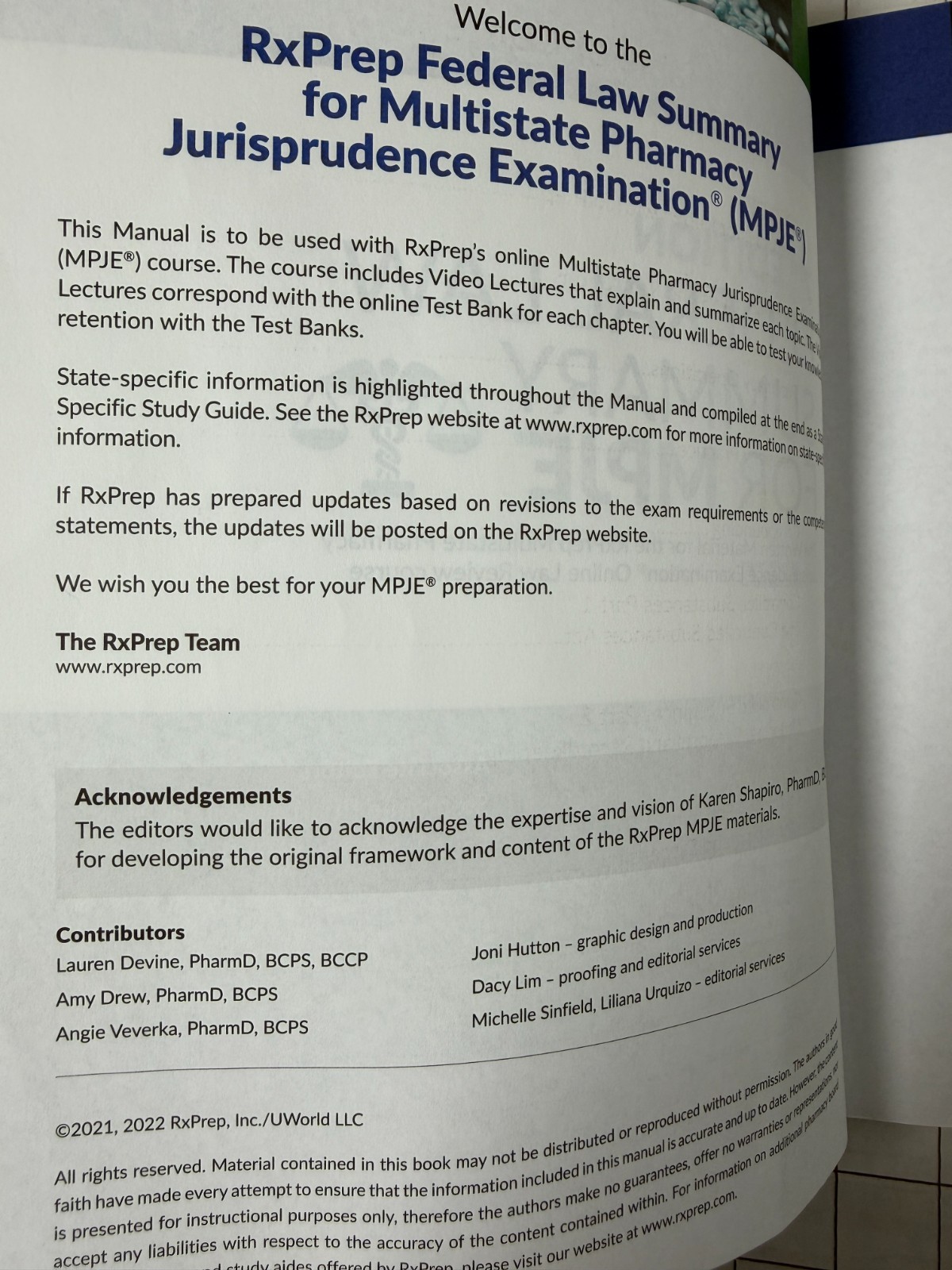 Rxprep Federal Law Summary for MPJE, 7th Edition by RxPrep 2021, Trade Paperback