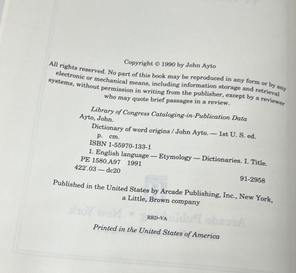 Dictionary of Word Origins by John Ayto 1990