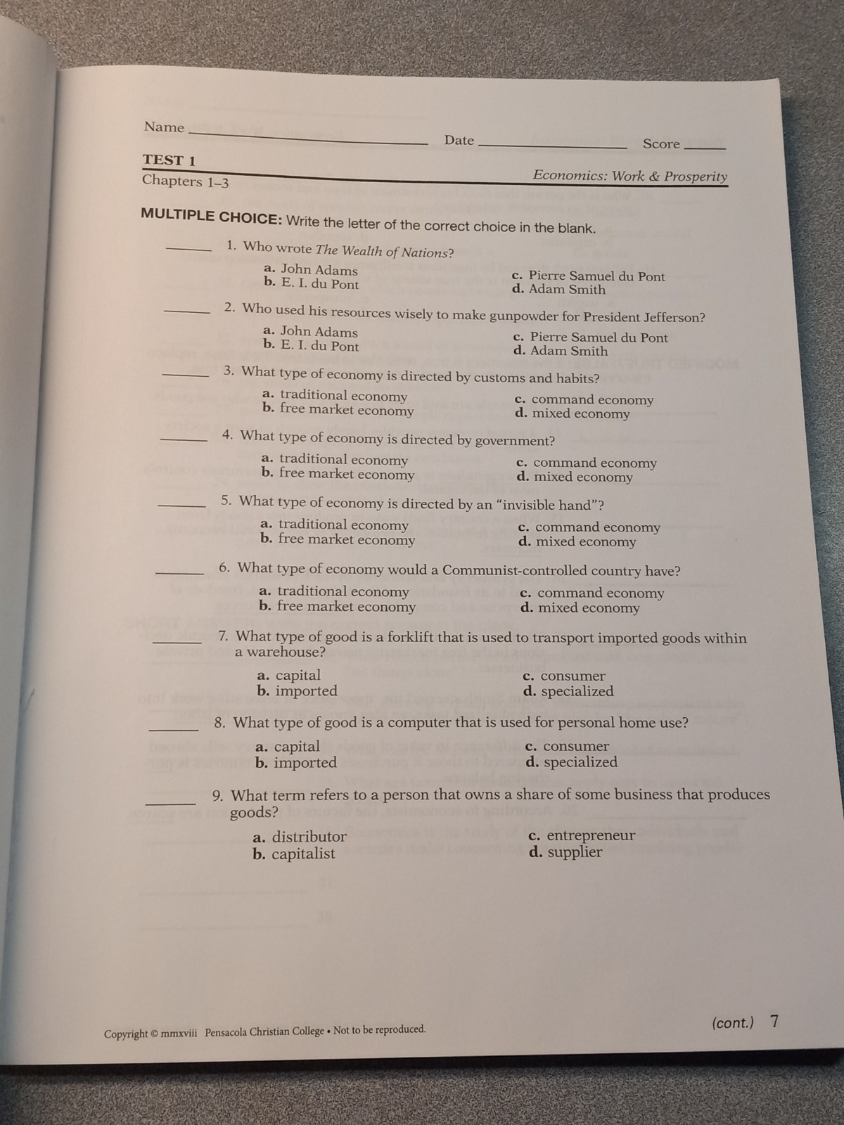 A Beka Book Homeschool 12th Grade Economics Work & Prosperity Curriculum Kit.