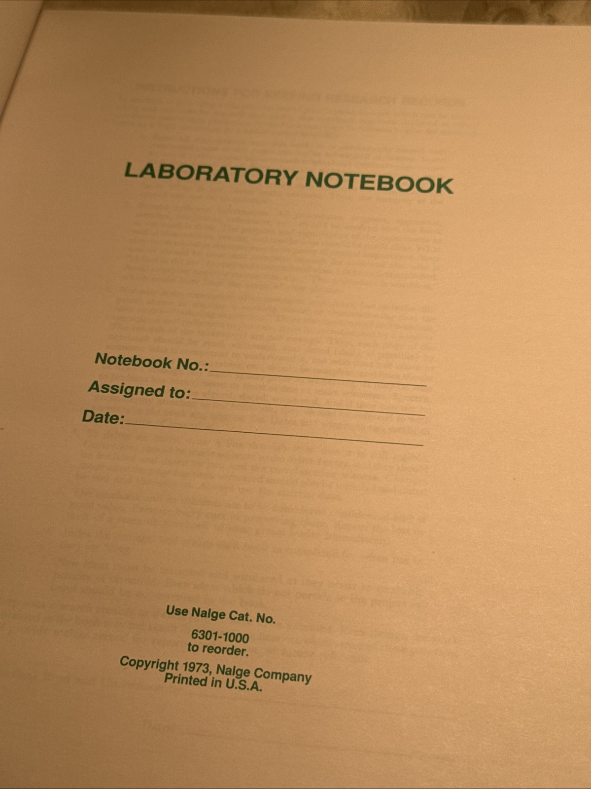 Nagle Laboratory Notebook 6301-1000 100 Pages 8.5 x 11.25 Inch Lab Green NEW