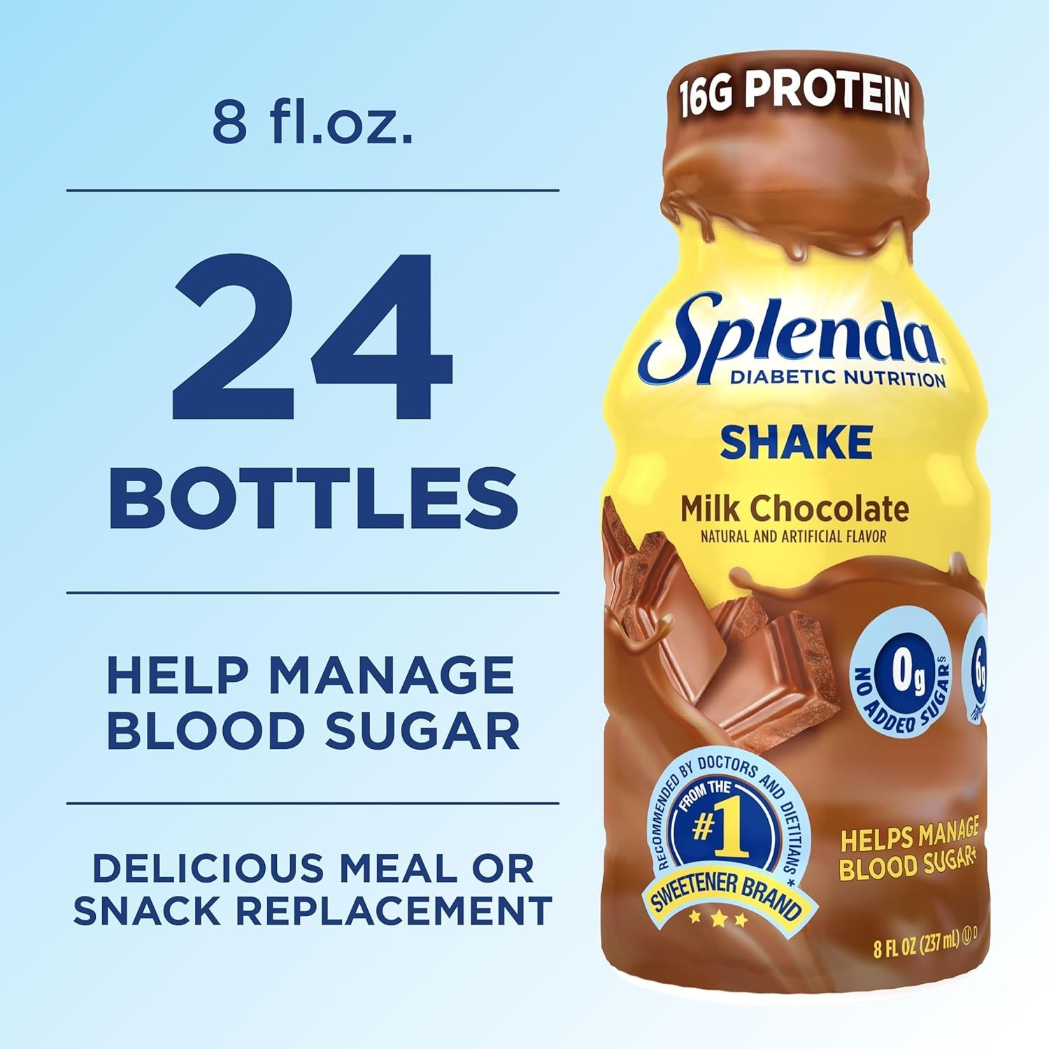 Milk Chocolate Diabetes Nutrition Shakes 8 Fl Oz Liquid Meal Replacement 24 Pack