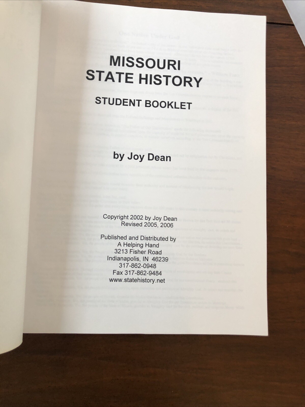 Missouri State History Student Booklet By Joy Dean No Supplement Included