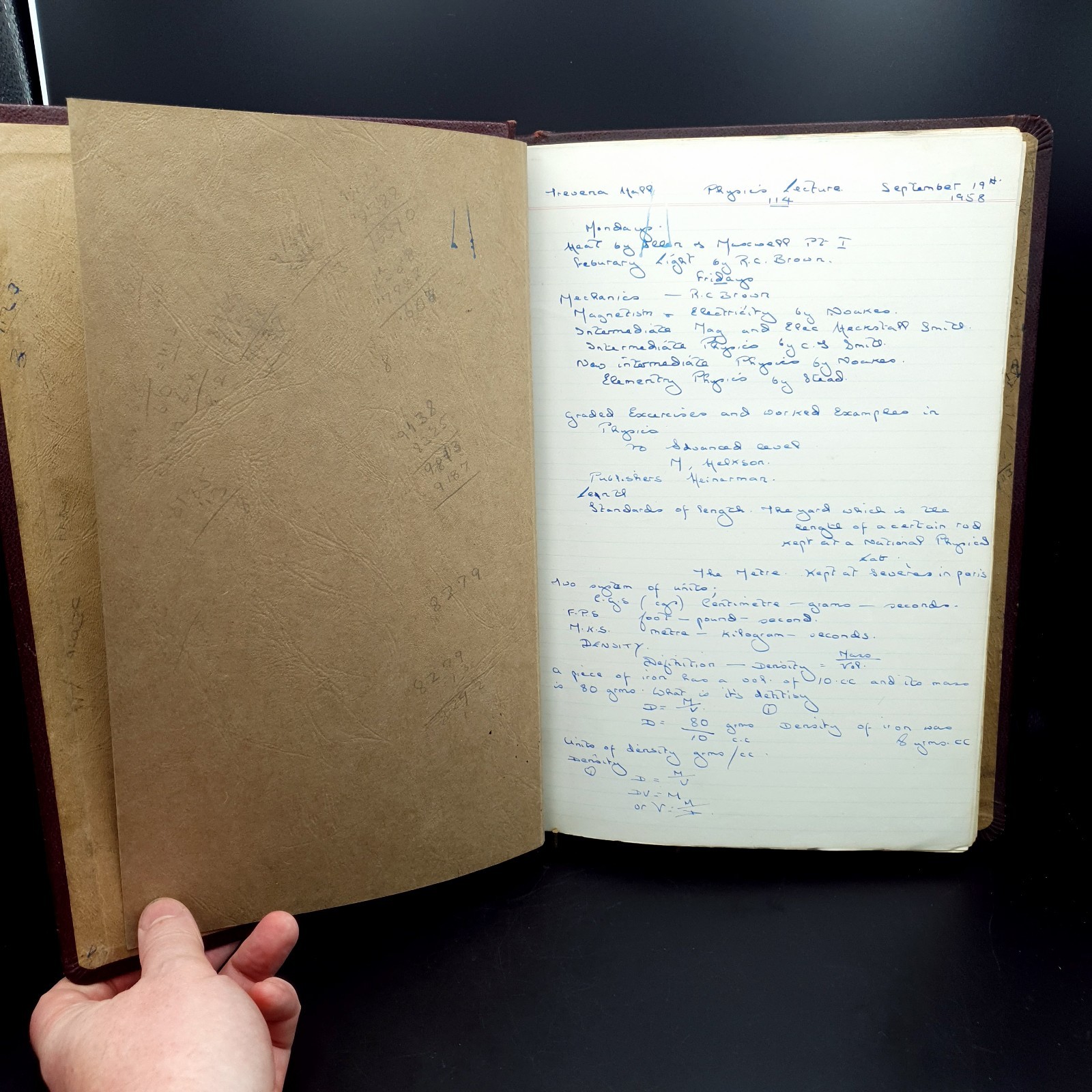 1958 Physics Student Notes College Art & Tech Leather Bound Reusable Book Large