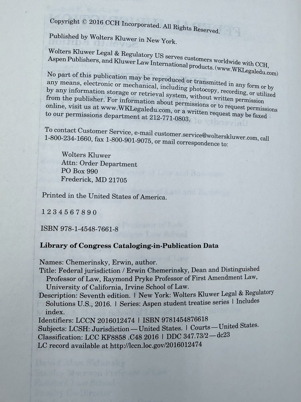 Aspen Treatise for Federal Jurisdiction by Erwin Chemerinsky 7th Edition Wolters
