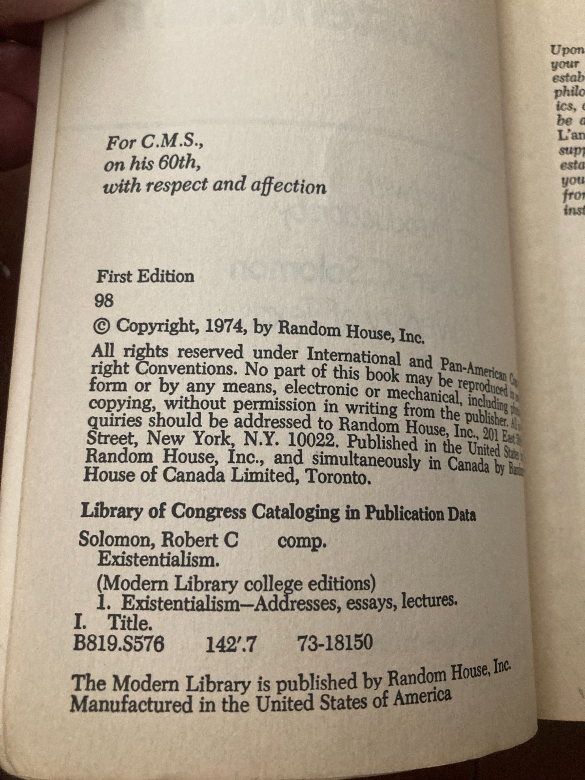 Existentialism by Robert C Solomon: Used 1st Edition