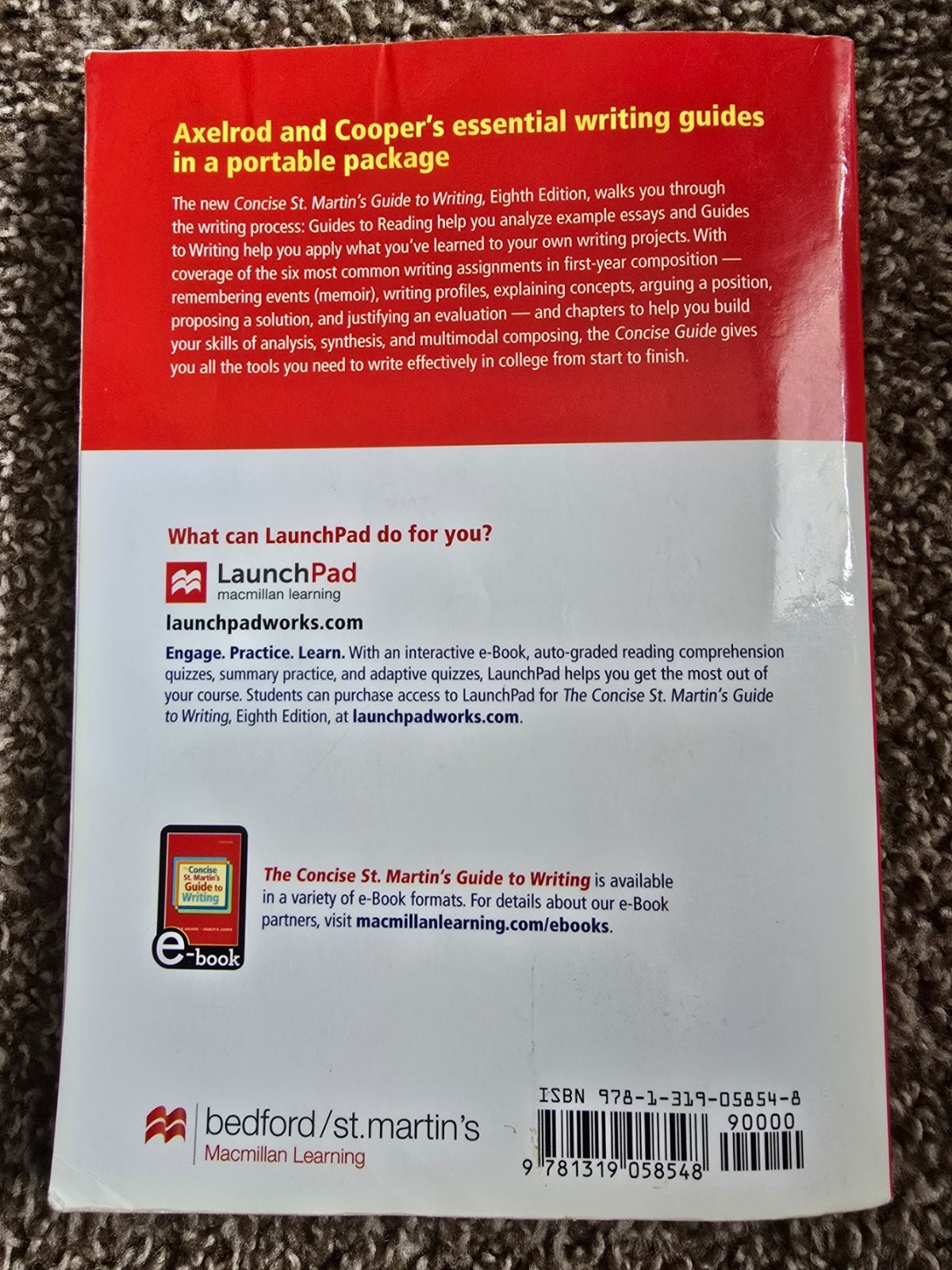 The Concise St. Martin’s Guide to Writing, Paperback, 8th Edition.