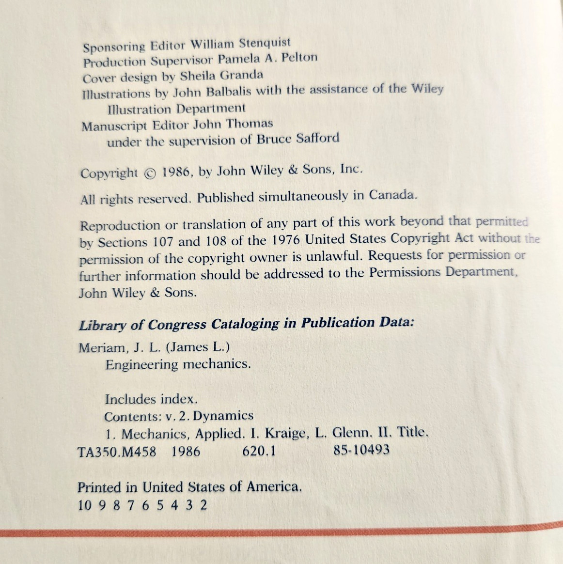 Engineering Mechanics Dynamics 2nd Ed Meriam Kraige; J. L. Meria 1986 Hardcover