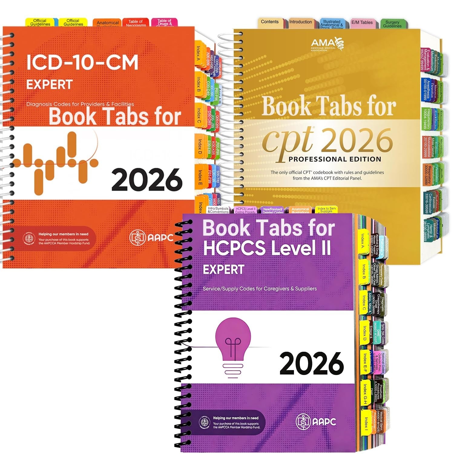 2026 Medical Coding Index Tabs Set – CPT, ICD-10, HCPCS Level II, Color-Coded, D
