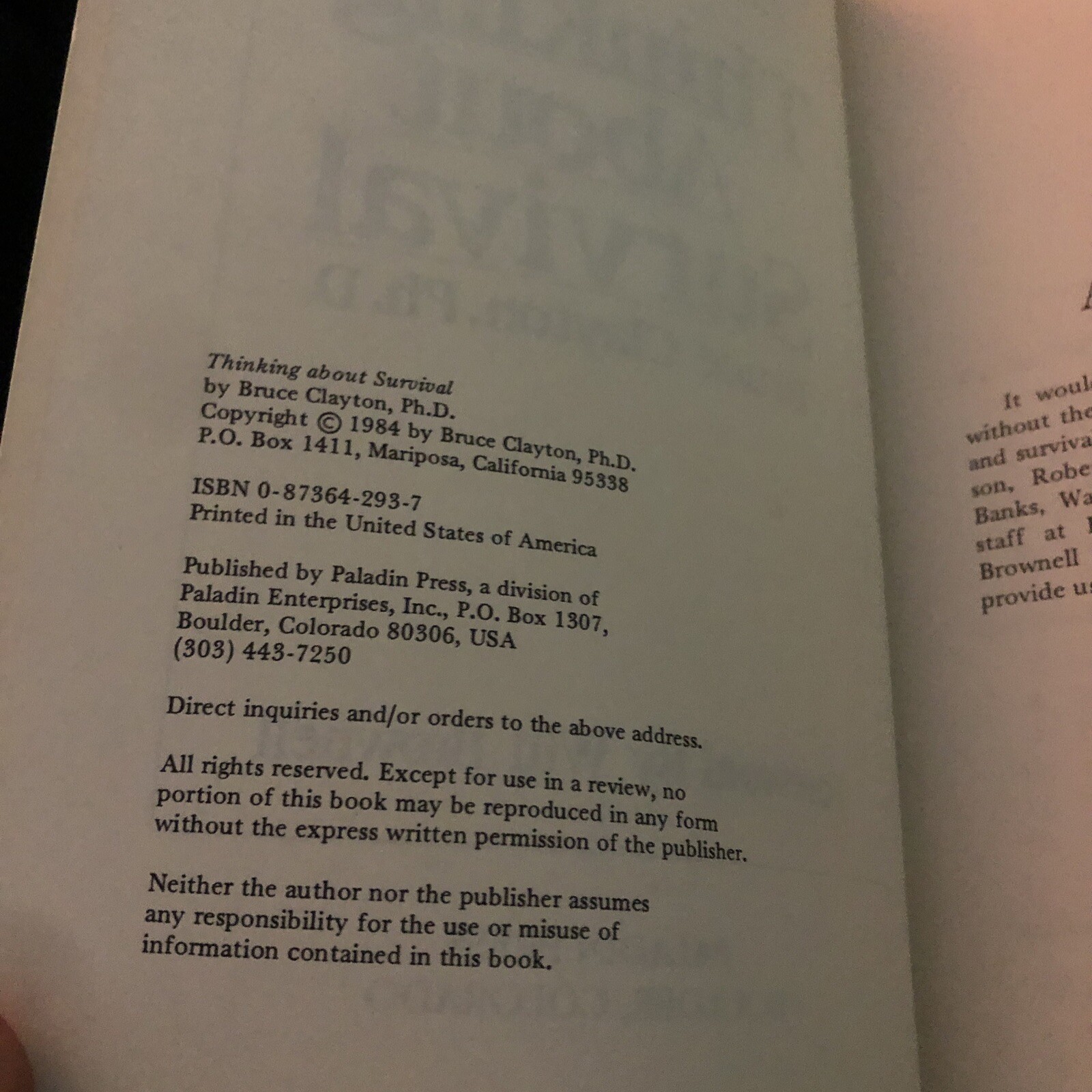 Thinking about Survival by Bruce Clayton (1984, Trade Paperback)