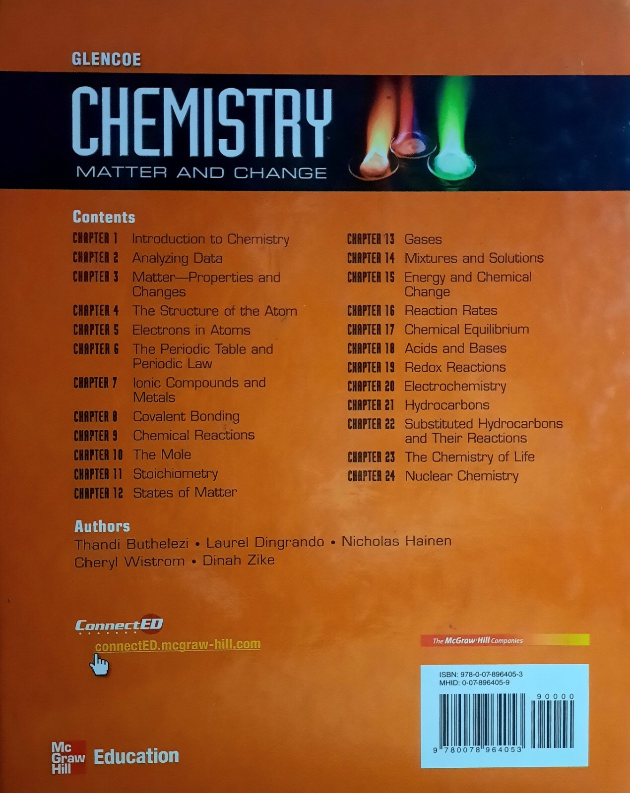 CHEMISTRY: MATTER AND CHANGE. Hardcover Textbook 1,051 pages (2013)