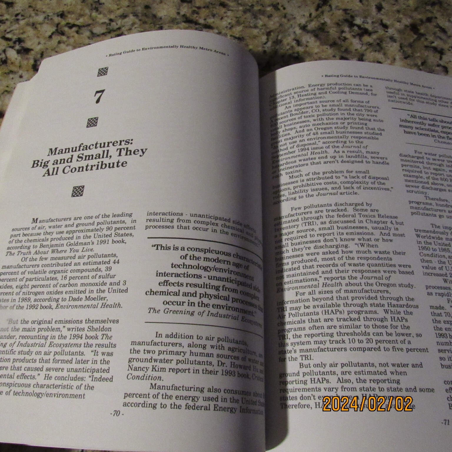 Rating Guide to Environmentally Healthy Metro Areas-Robert Weinhold-PB Book-1997