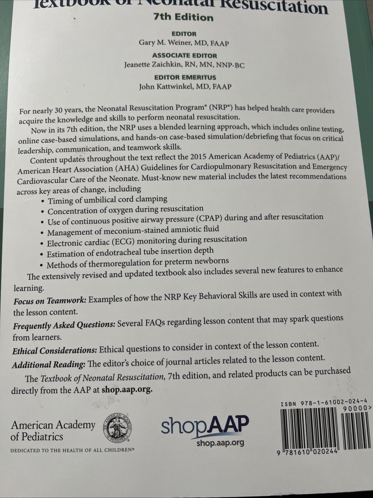 Nrp Ser.: Textbook of Neonatal Resuscitation by Gary M. Weiner 2016 Trade Paper