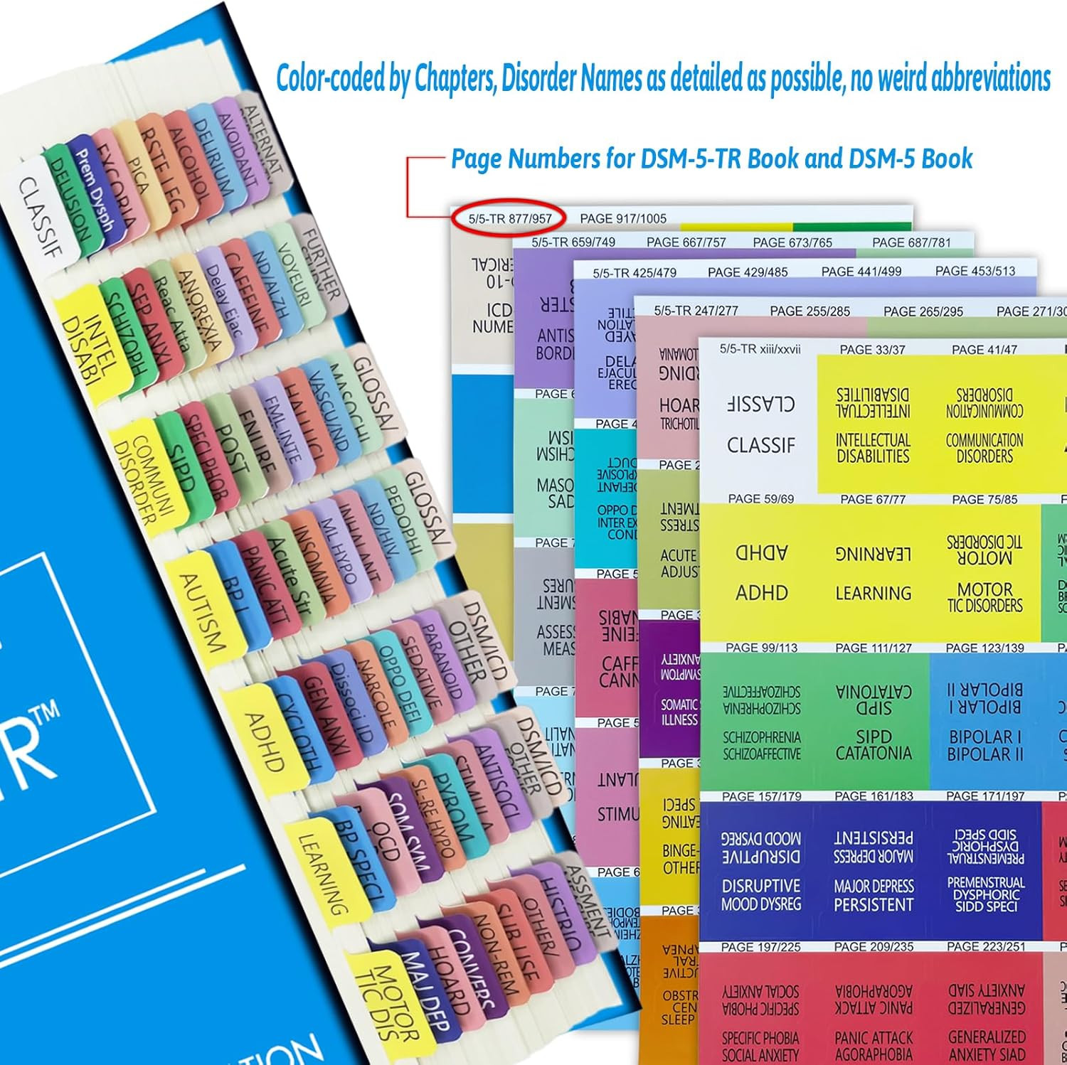 2022 New DSM-5-TR Index Tabs, Color-Coded and Laminated DSM-V TR Tabs, Including
