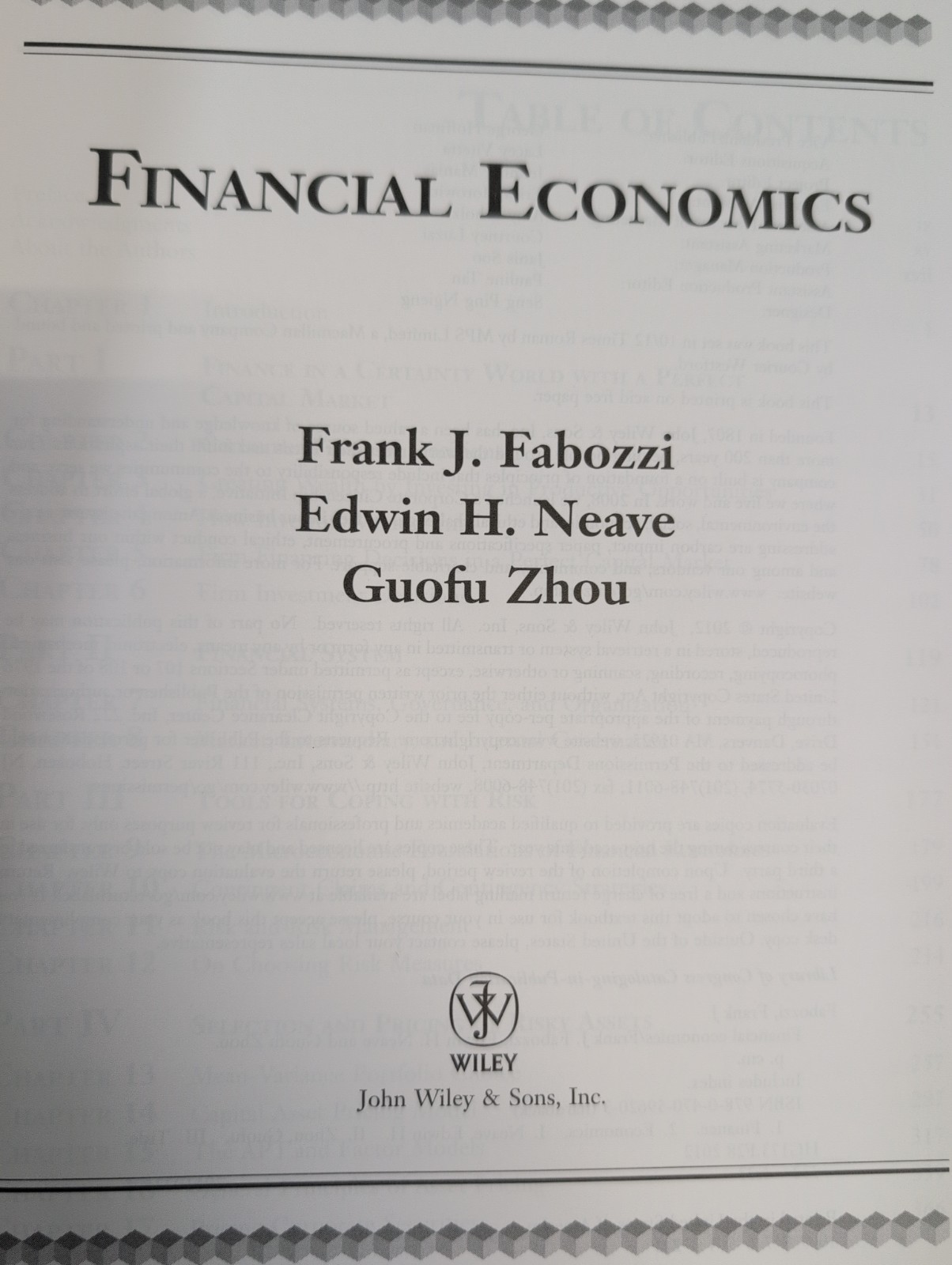 Financial Economics by Frank J. Fabozzi 2012 HC LN John Wiley & Sons