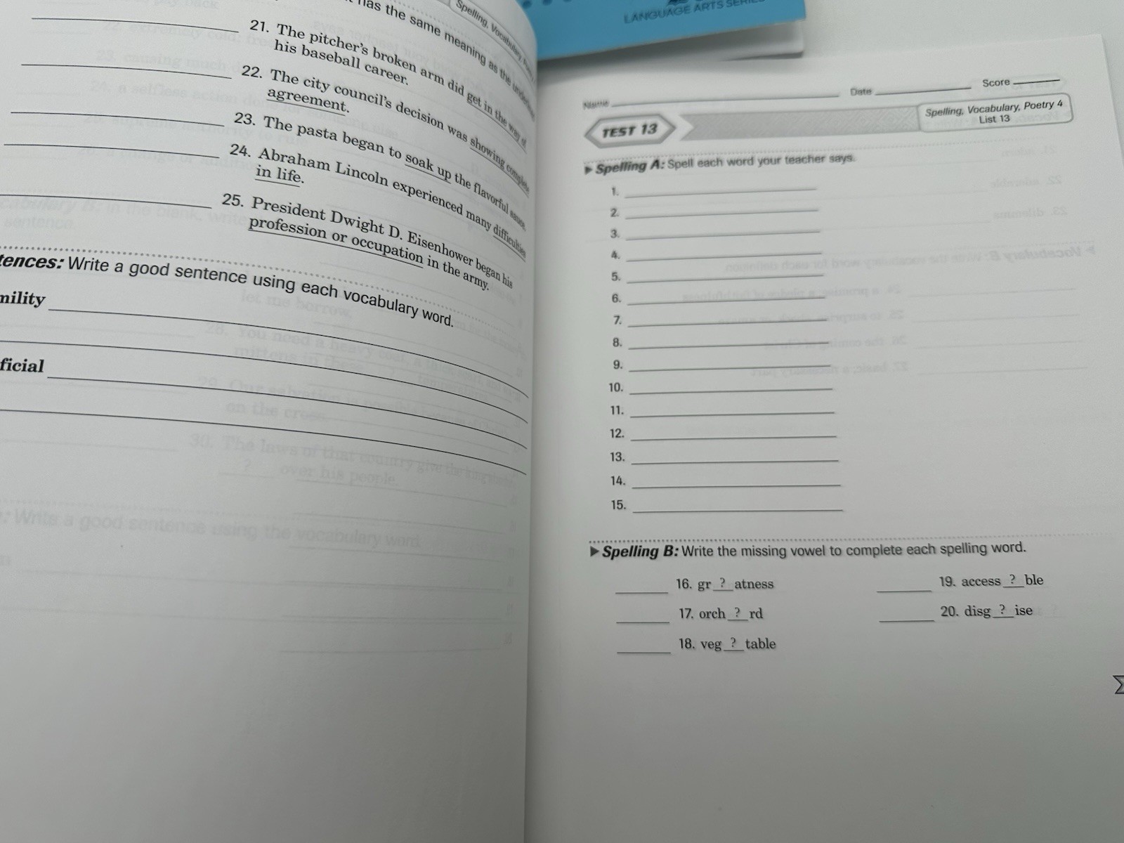 Abeka Spelling Vocabulary Poetry 4 Student Textbook Tests & Answers ~ A Beka NEW