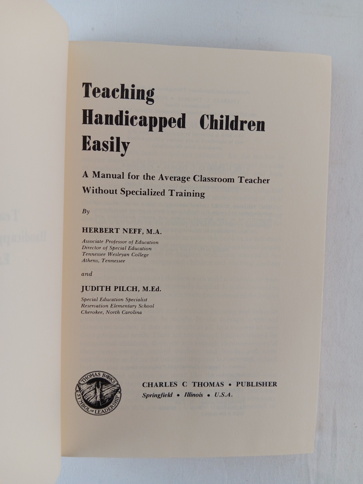 Teaching Handicapped Children Easily Herbert Neff 1976