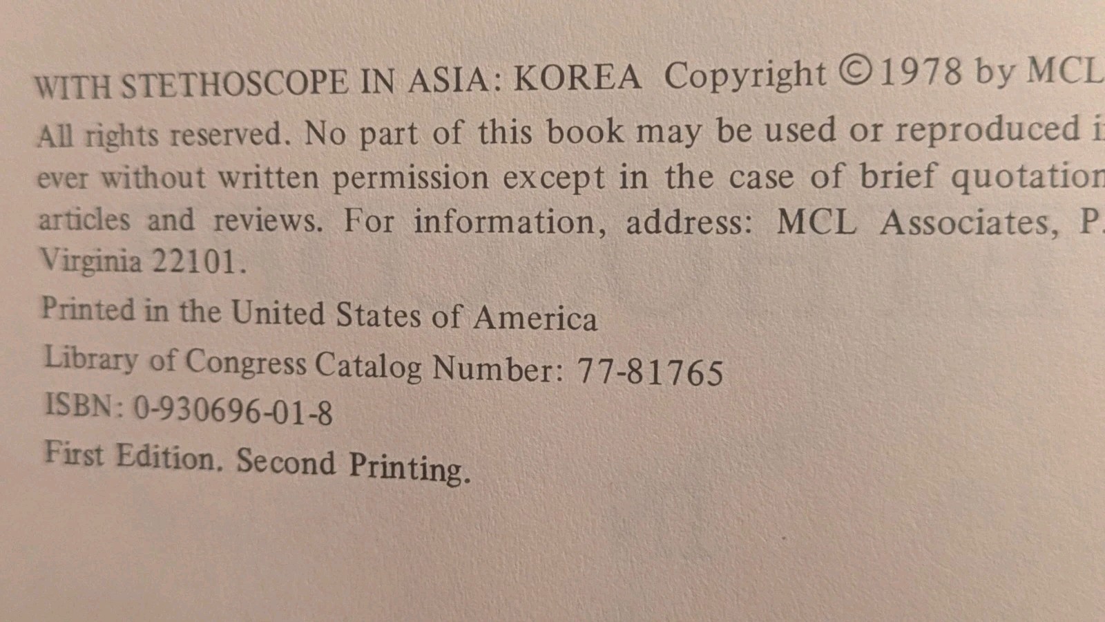 Hall, WITH STETHOSCOPE IN ASIA: KOREA, Ex-Library, HB, DJ, 1978, MCL Associates