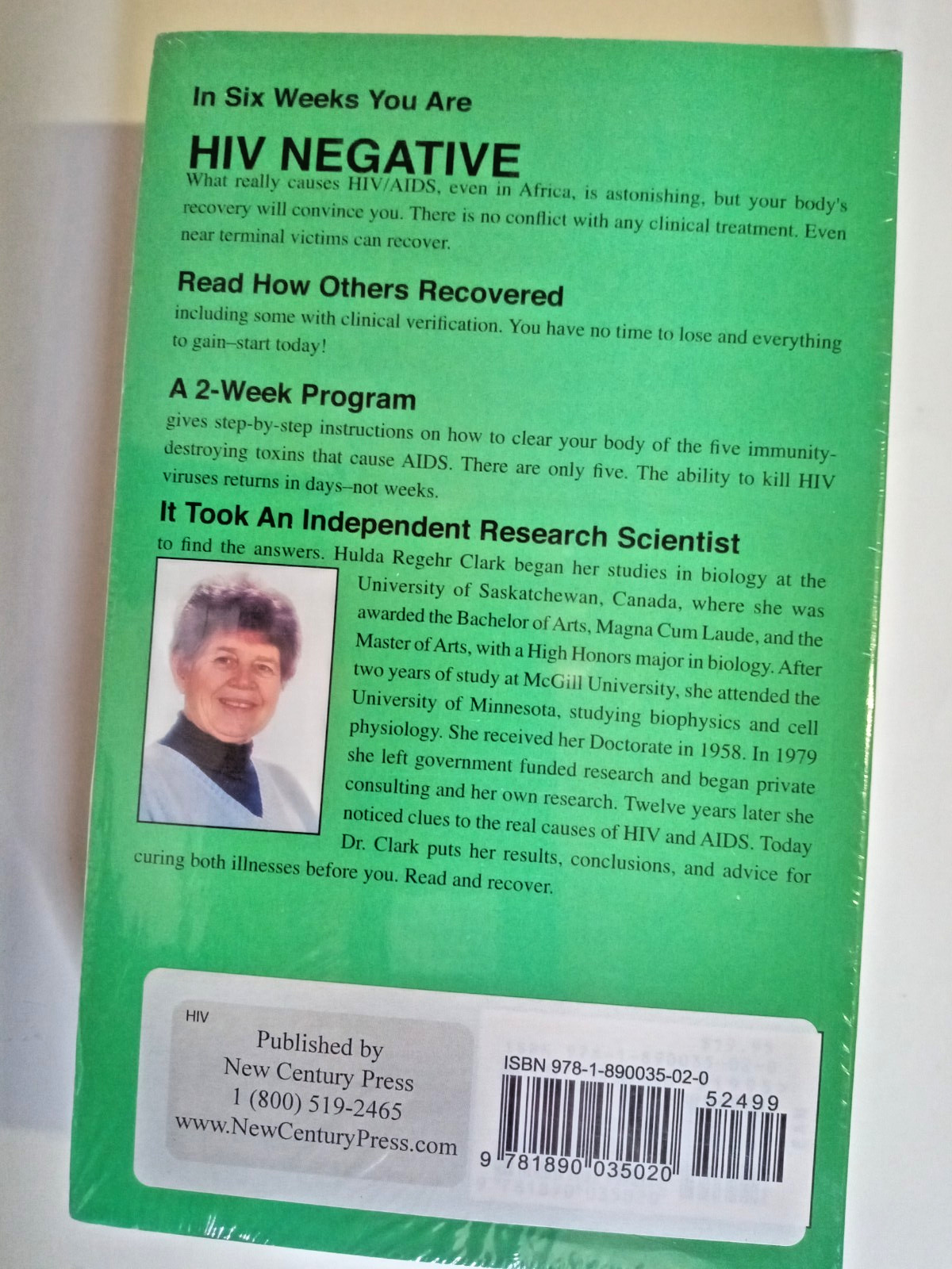 Cure for HIV and Aids : With over 75 Case Histories by Hulda Regehr Clark (1993,