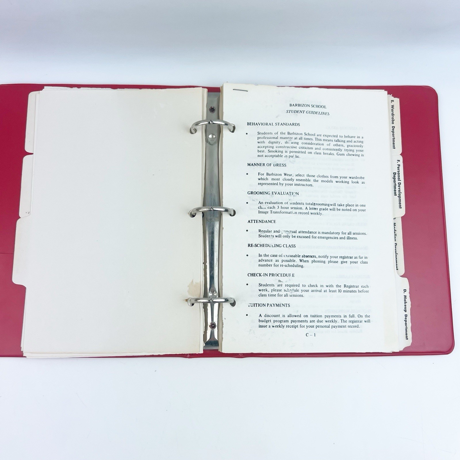 Vintage 60s/70s Barbizon Modeling Red Student Notebook Binder Instruction Pages
