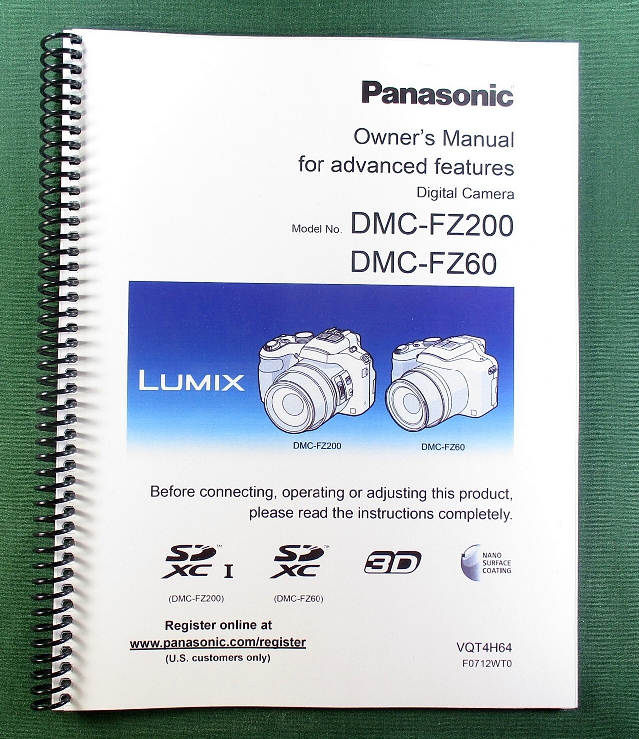 Panasonic Lumix DMC-FZ200 FZ-60 Owner’s Manual: 220 Pages & Protective Covers!
