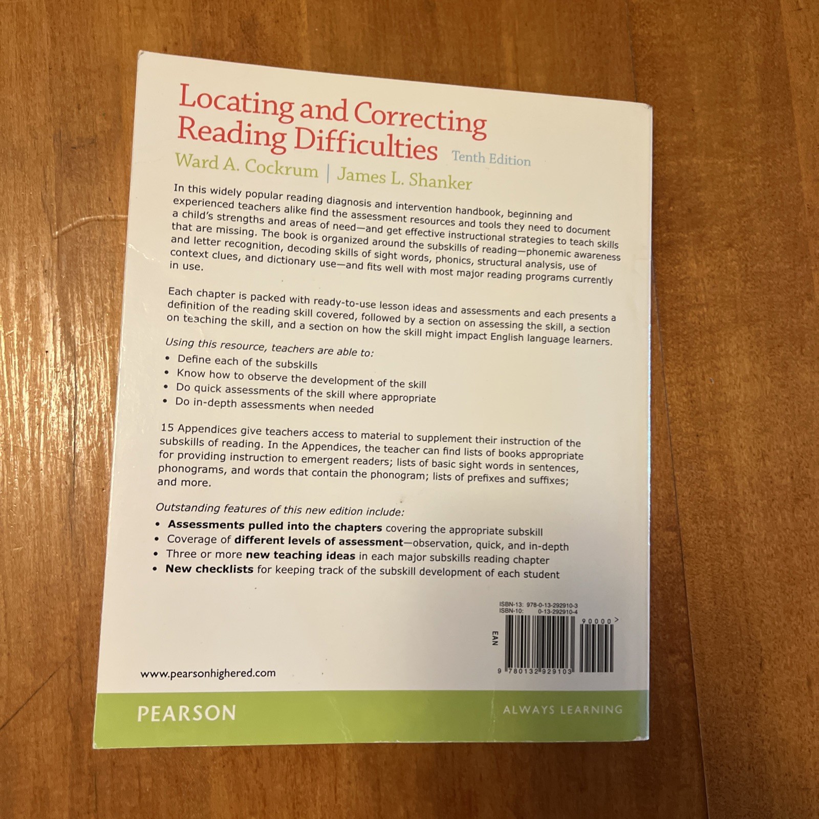 Locating and Correcting Reading Difficulties by James Shanker and Ward…