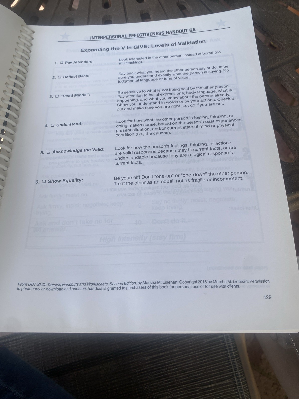 DBT Skills Training Handouts and Worksheets – 2014 2nd Ed spiral bound –