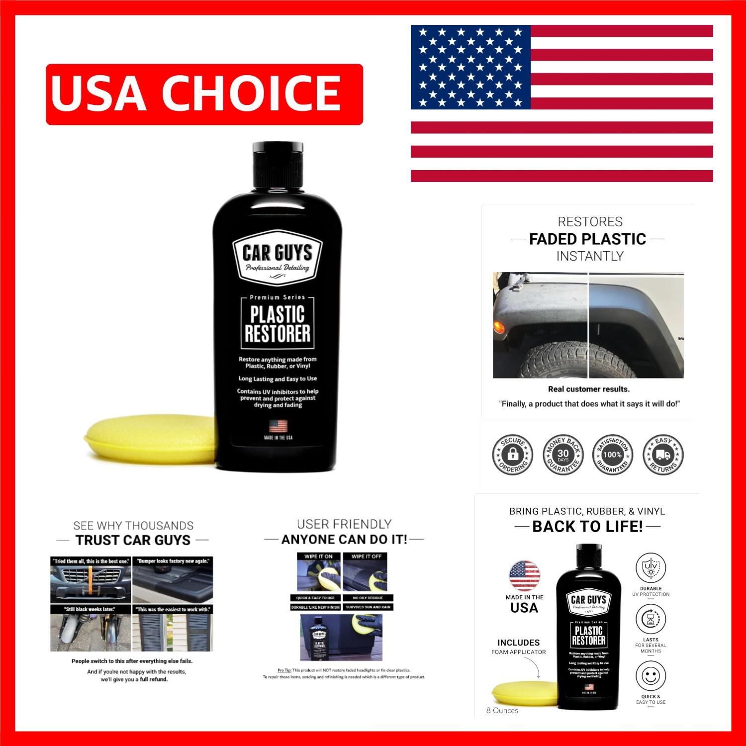 Ultimate Plastic Restorer – 8 Oz Kit with Foam Applicator for Long-Lasting Shine