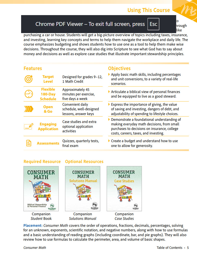 New Master Books CONSUMER MATH Curriculum Set Personal Finance Homeschooling