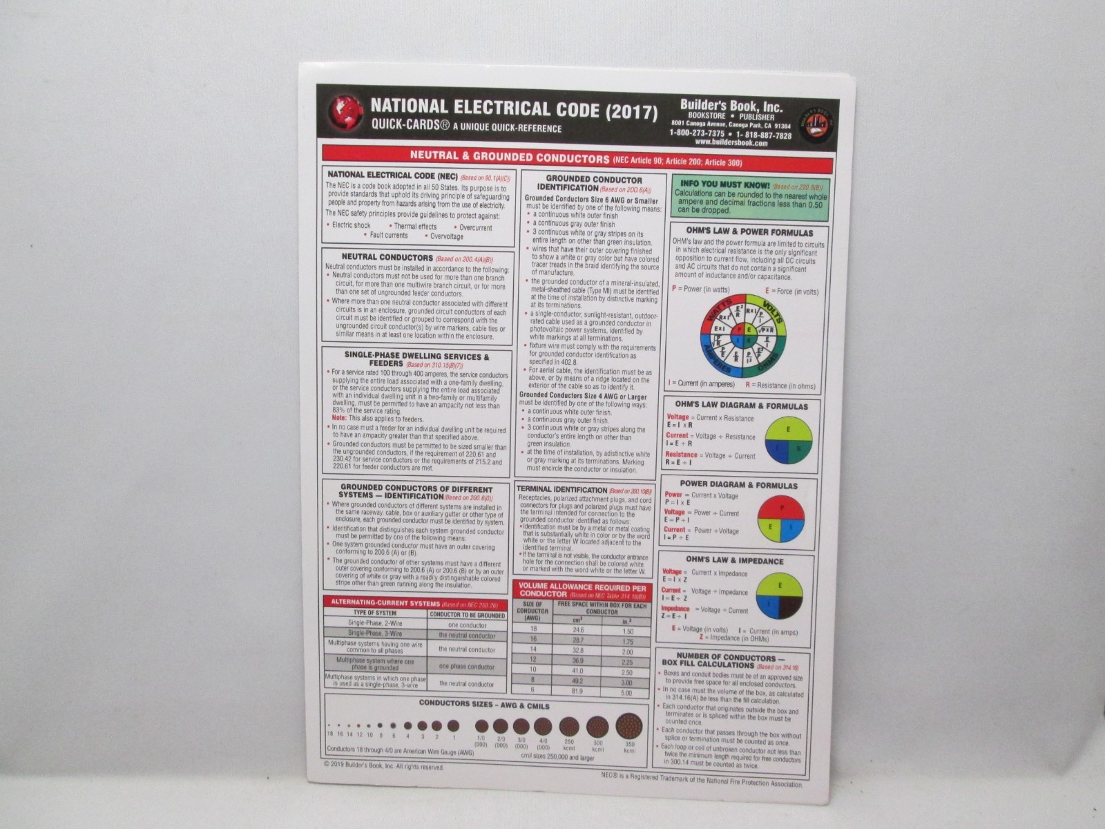 NFPA 70 National Electrical Code NEC 2017 EZ-Tabs and Quick-Cards Like New