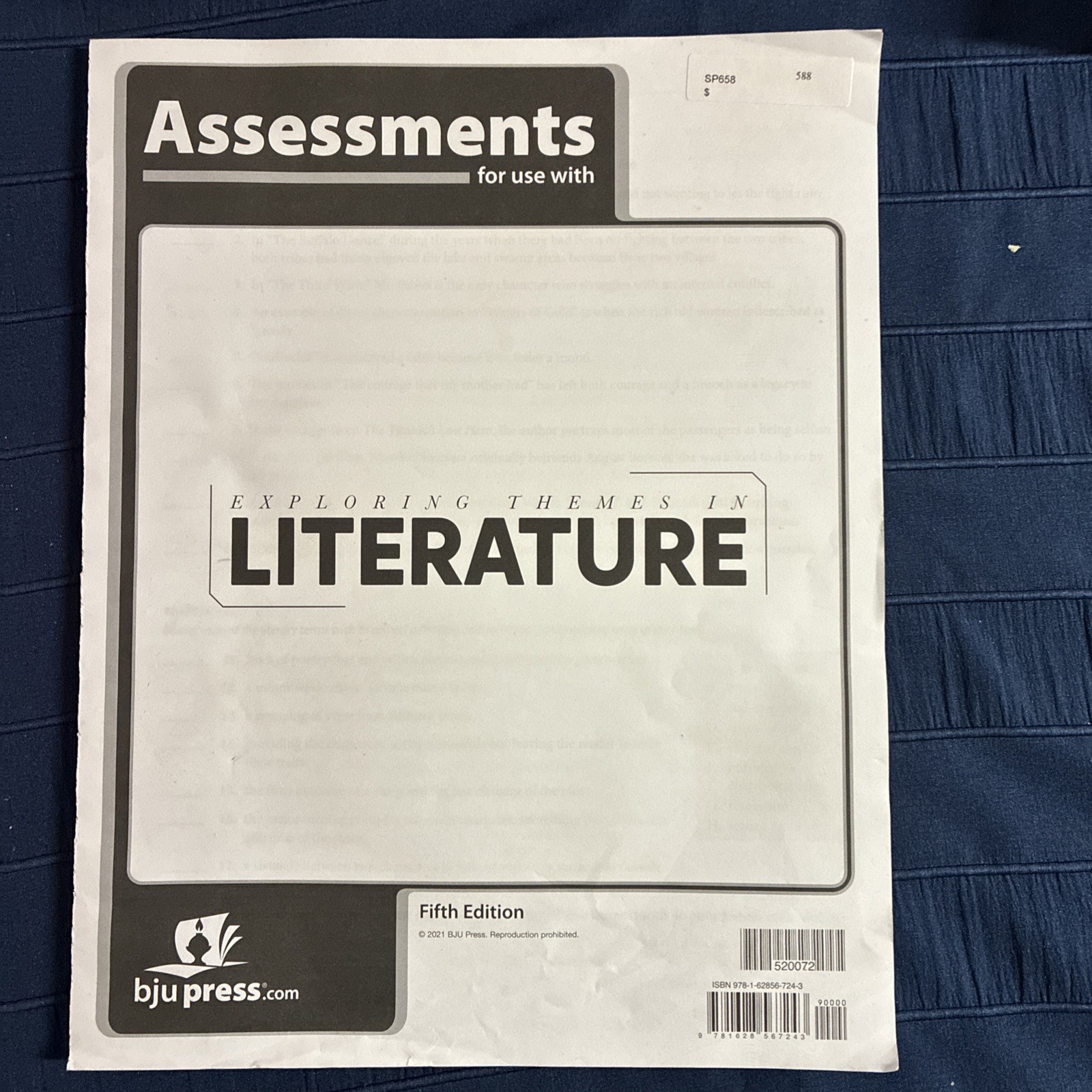 BJU Press Grade 7 Exploring Themes in Literature Assessments Student Tests