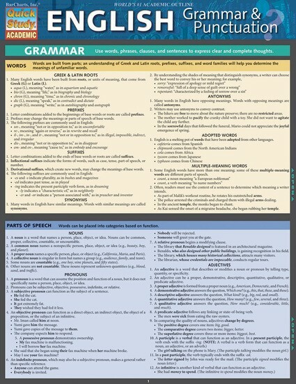 Brand new; QuickStudy | English: Grammar & Punctuation Laminated Study Guide