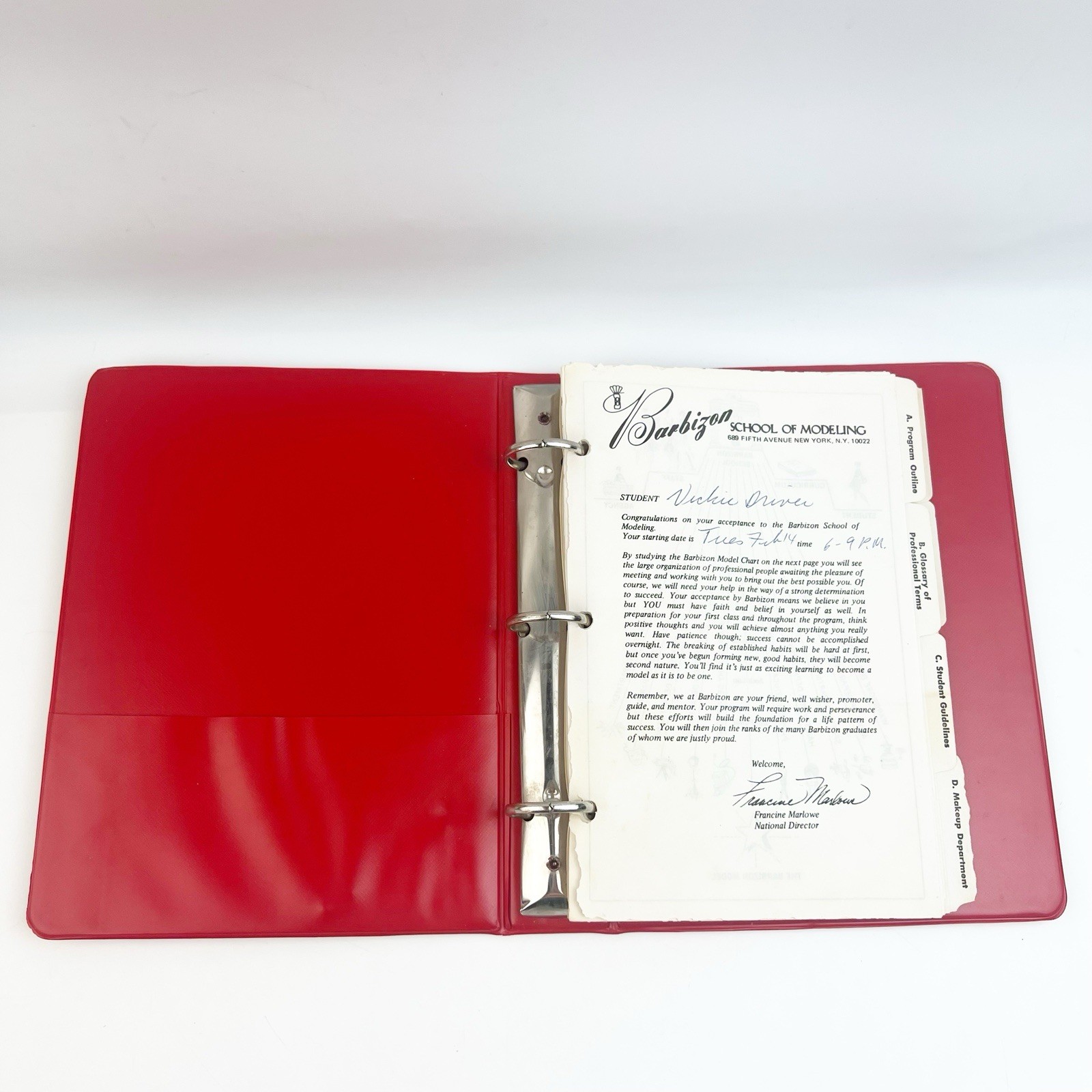 Vintage 60s/70s Barbizon Modeling Red Student Notebook Binder Instruction Pages