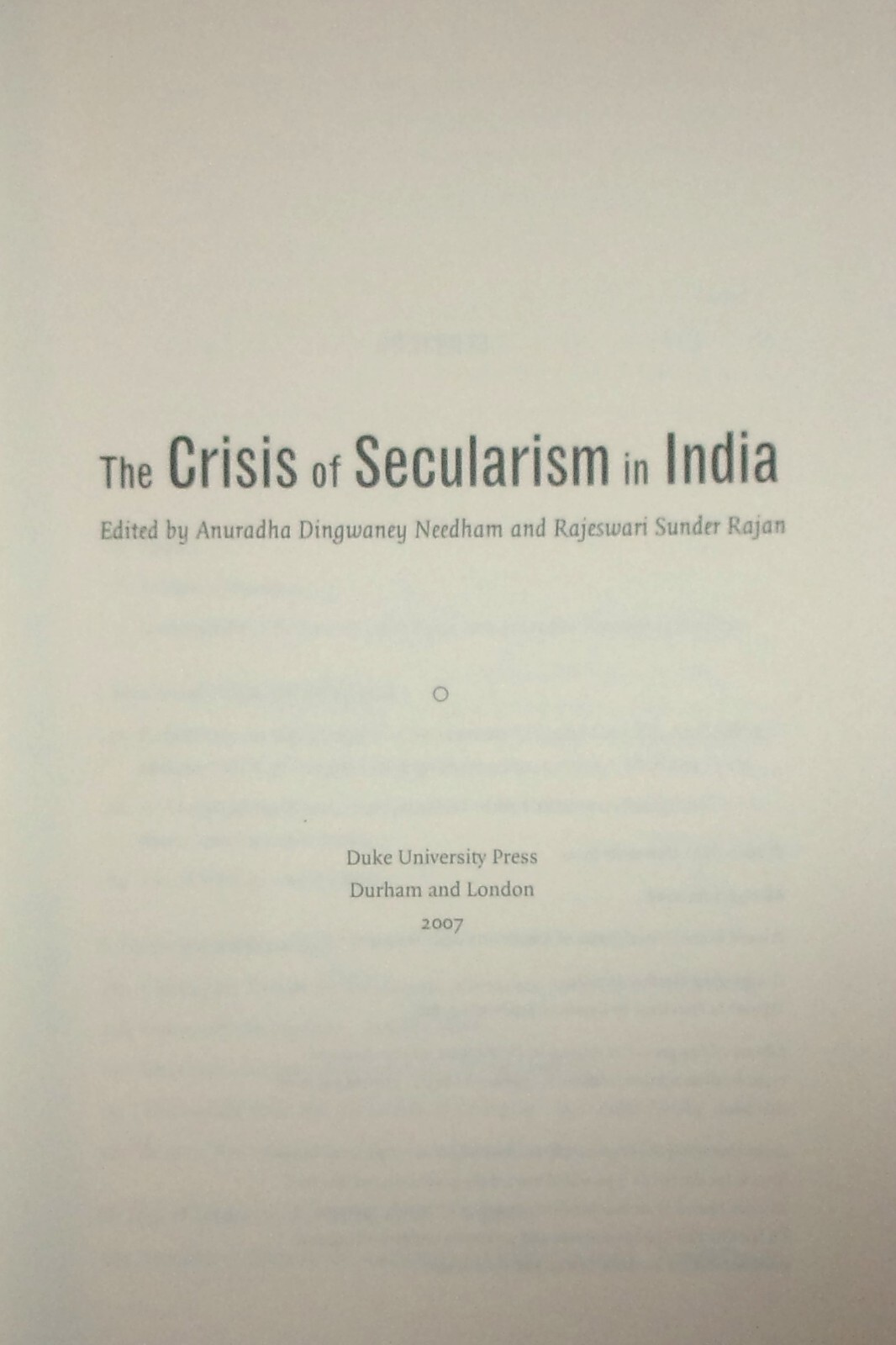 THE CRISIS OF SECULARISM IN INDIA-Edited by Needham & Rajan-SUPERB Out of Print!