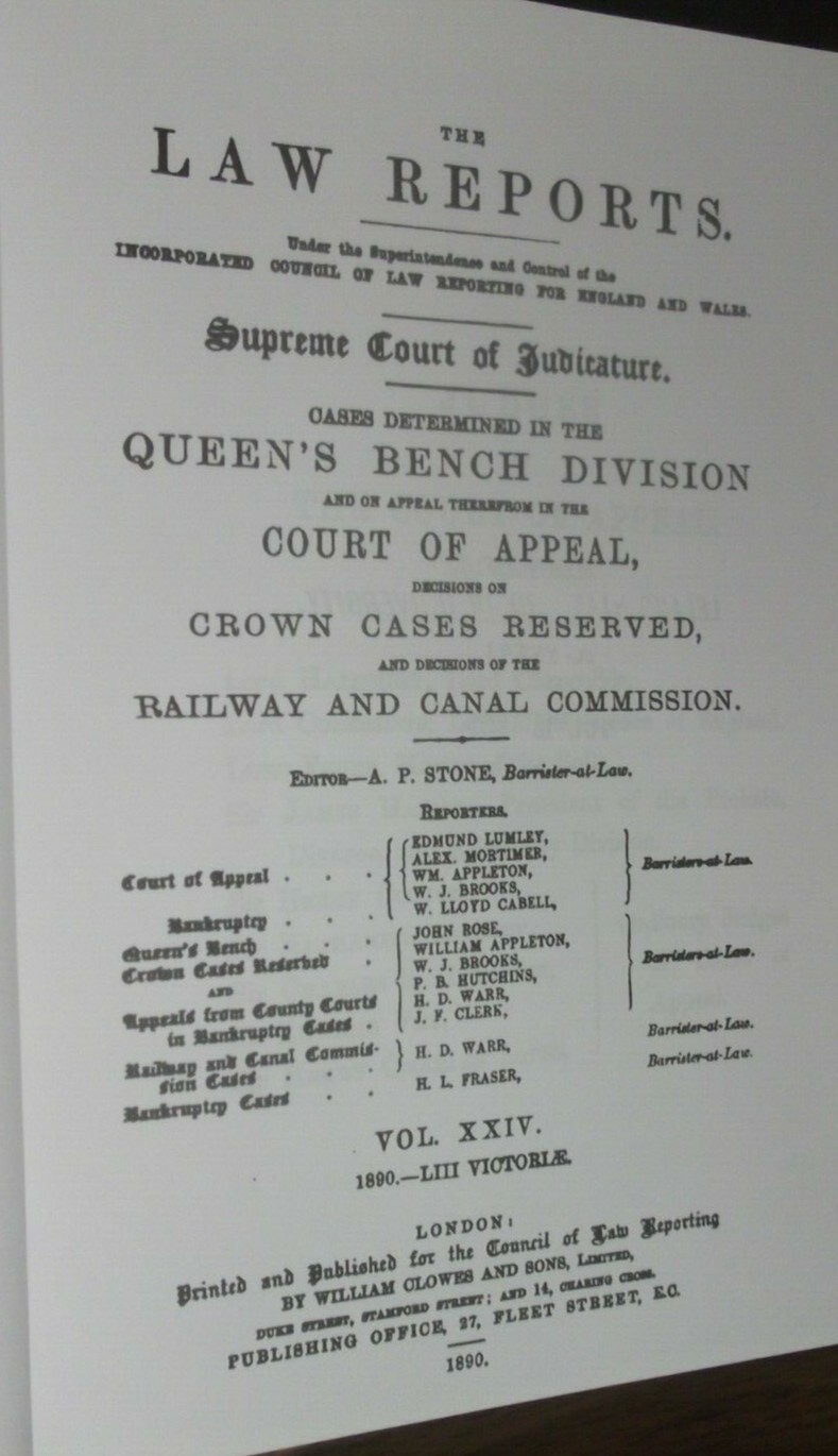 The Law Reports. Queen’s Bench Division; Volume 24 paper back reprint